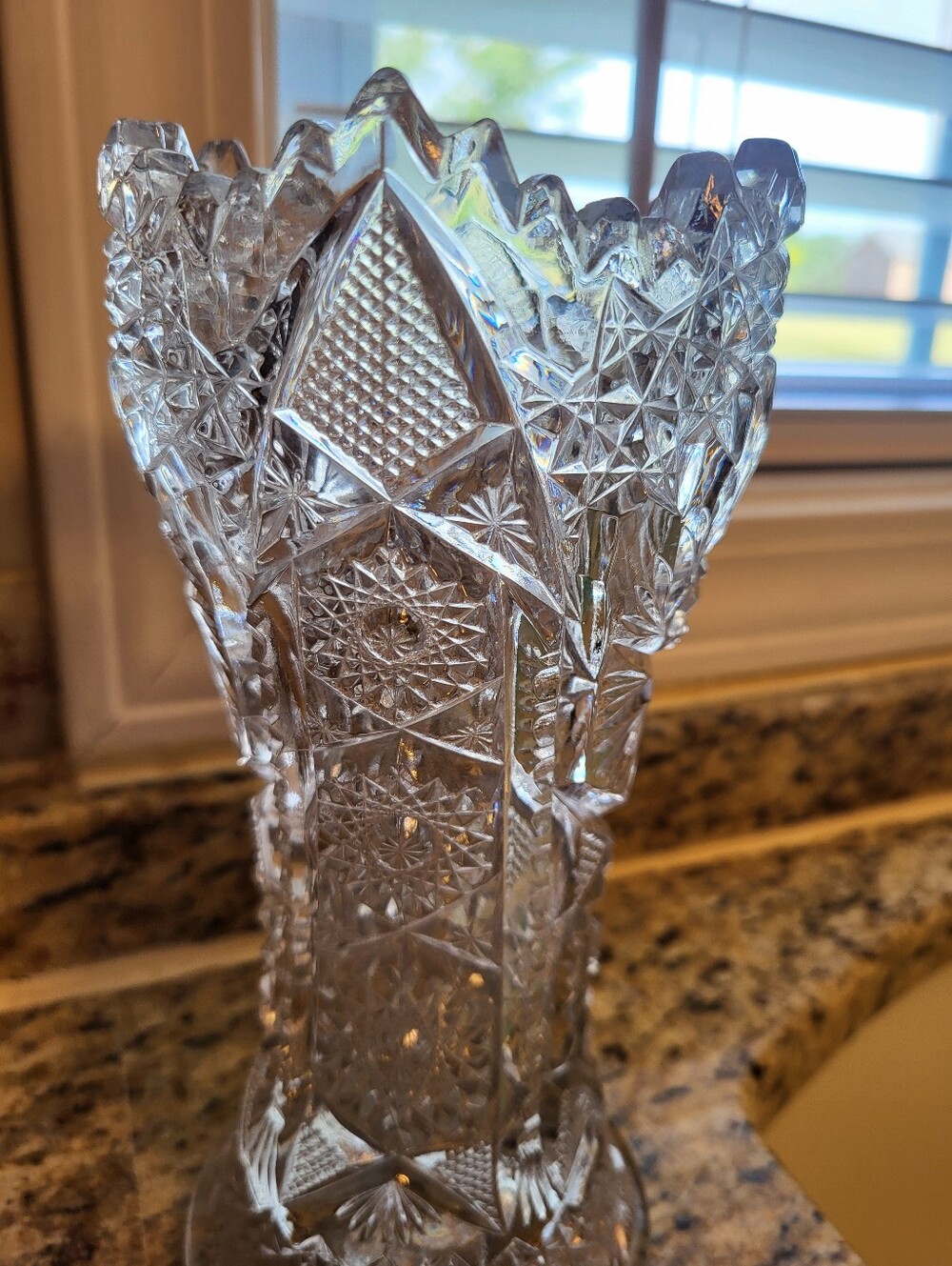L E Smith 8 Imch Crystal Cut Glass Decorative Vase - Clear